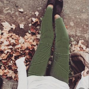 Infinity Raine Olive Moto Jeggings With Ankle Zippers